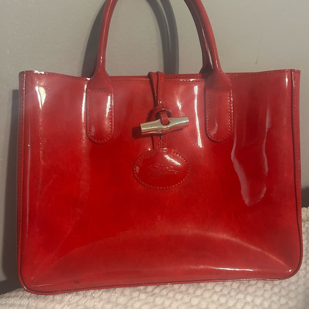 Longchamp Red Patten Leather bag,EXCLUSIVE MAKE .handles/ or strap crossbody